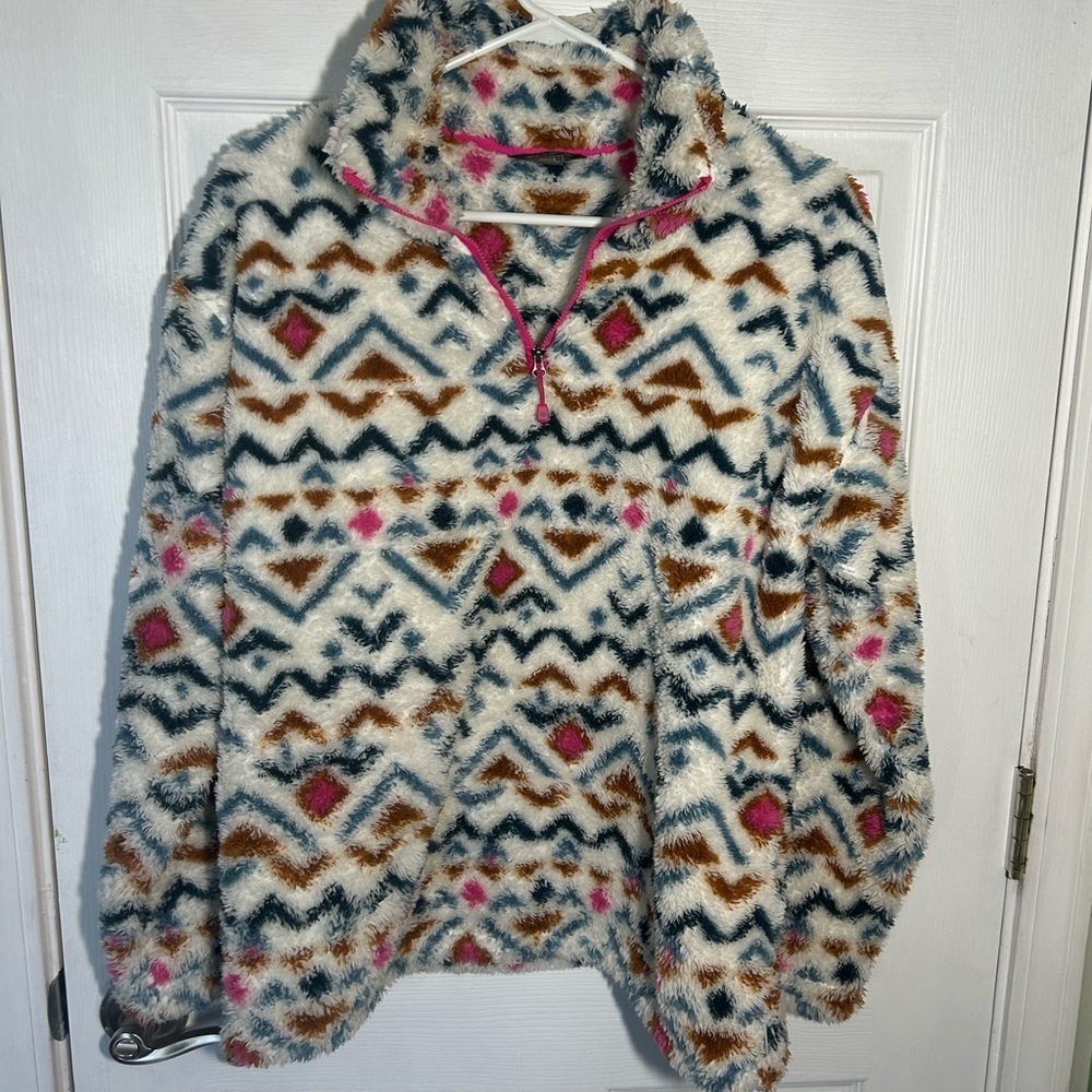 Eddie Bauer Fleece PulloverJacket Womens Large Aztec Southwestern Outerwear Boho - Picture 3 of 16